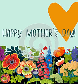 Mother's Day greeting card. Floral colourful banner, background, illustration, card, post.