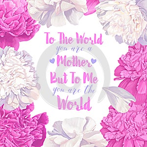 Mother`s Day greeting card with flowers background and greeting, cute text.