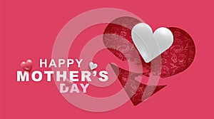 Mother`s day greeting card with Heart, love pattern and pink color background. Concept celebration the holiday of mom