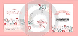 Mother`s day greeting card set with flowers background. Happy Mother`s day. can be use for sale advertisement, backdrop