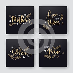 Mother`s Day greeting card set with stylish text and heart.