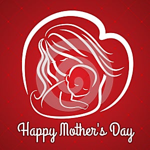 Mother s day greeting card with symbol of mom and baby. Vector illustration.