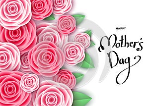 Mother`s day greeting card template with pink roses.