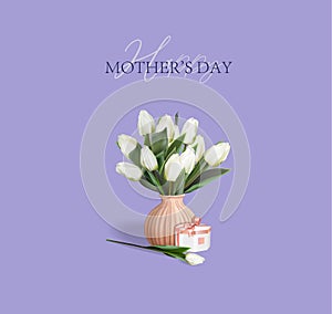 MOTHER`S DAY handwritten text with flowers. Template for poster, postcard, banner. BOUQUET FOR MOMMA`s day, ready to print