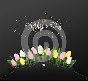 MOTHER`S DAY handwritten text with flowers. Template for poster, postcard, banner. BOUQUET FOR MOMMA`s day, ready to print