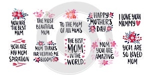 Mother`s Day holiday illustration set. Vector greeting card
