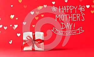Mother`s Day message with present box with heart lights