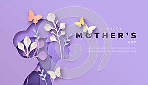 Mother`s day mom and kid papercut card template photo