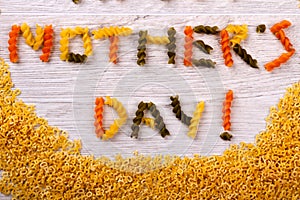 Mother`s Day pasta formed text.