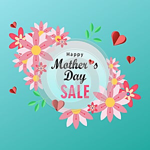 Mother s day sale banner with beautiful chamomile flowers. Paper cut style, digital craft style