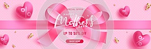 Mother`s day sale text vector banner design. Happy mother`s day seasonal promotion special offer