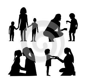 Mother`s day Silhouette Icon, Vector isolated simple family flat design illustration..