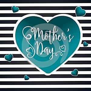Mother\'s Day text in pink heart shape, black and white stripes