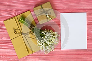 Mother`s day. Women`s day. Valentine`s day, Birthday greeting concept background. top view, flat lay, mockup