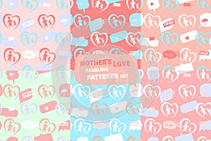 Mother`s love seamless patterns set with hearts