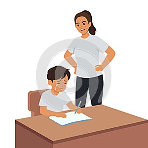 Mother Scolding Child Doing Homework