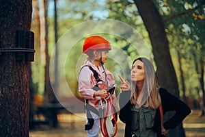 Mother Scolding Little Girl to Stay Safe in Rope Park