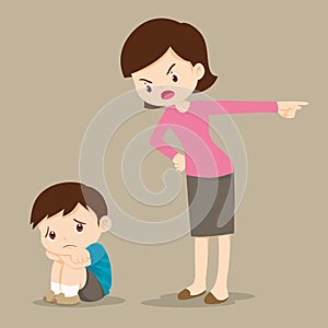 Mother scolding sad children feeling guilty