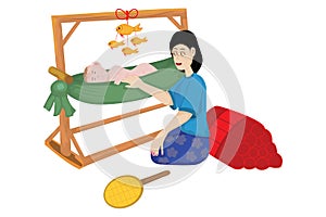 Mother seduces the child in the crib vector design