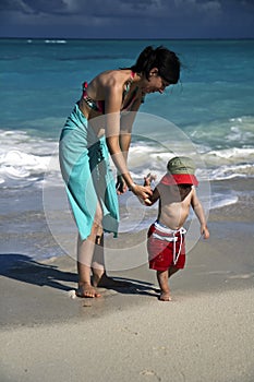 Mother and son on the beach