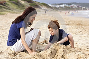 Mother parent son beach