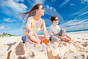 Mother and son at beach