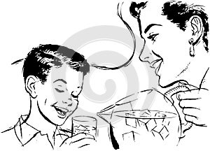 Mother And Son Drinking