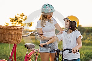 Mother and son enjoying a bike trip