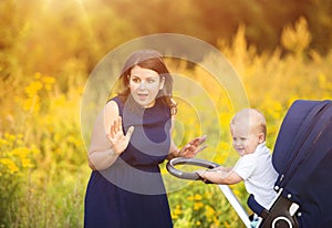 Mother and son enjoying life together outside