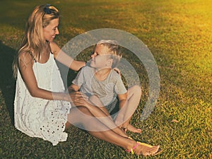 Mother and son in a fabulous garden