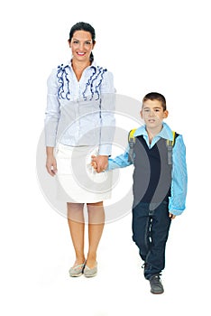 Mother and son going to school