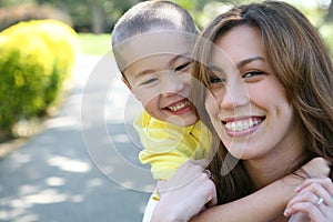 Mother and Son Hug (Focus on Boy)