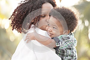 Mother and son hugging