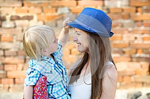 Mother and son hugging