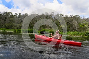 Mother and Son Kayaking - Ichetucknee River