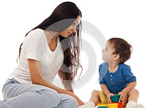 Mother and son looks fixedly on each other