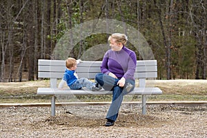 Mother and Son on park bench