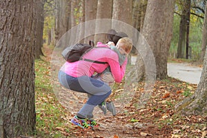 Mother and son in the Park and enjoying the beautiful autumn nature.Concept mum and son, childhood, happy life