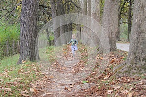 Mother and son in the Park and enjoying the beautiful autumn nature.Concept mum and son, childhood, happy life
