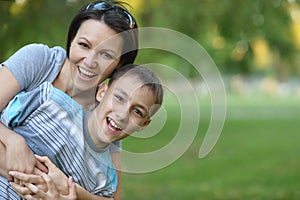 Mother with son in park