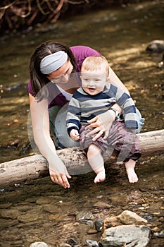 Mother and son playing