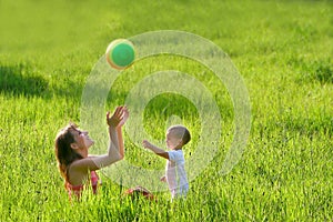 Mother and son playing