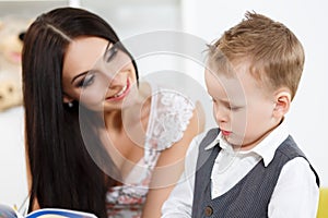 Mother and son playing and learning