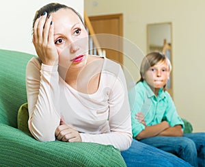 Mother and son after quarrel