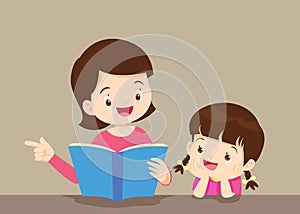Mother with son reading book