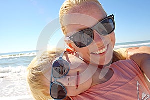 Mother and Son Self Portrait on Beach