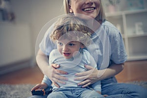 Mother and son spending time together. Close up.