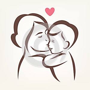 Mother and son stylized vector silhouette