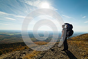 Mother and son at the top of a mountain