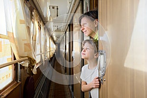 Mother and son in train